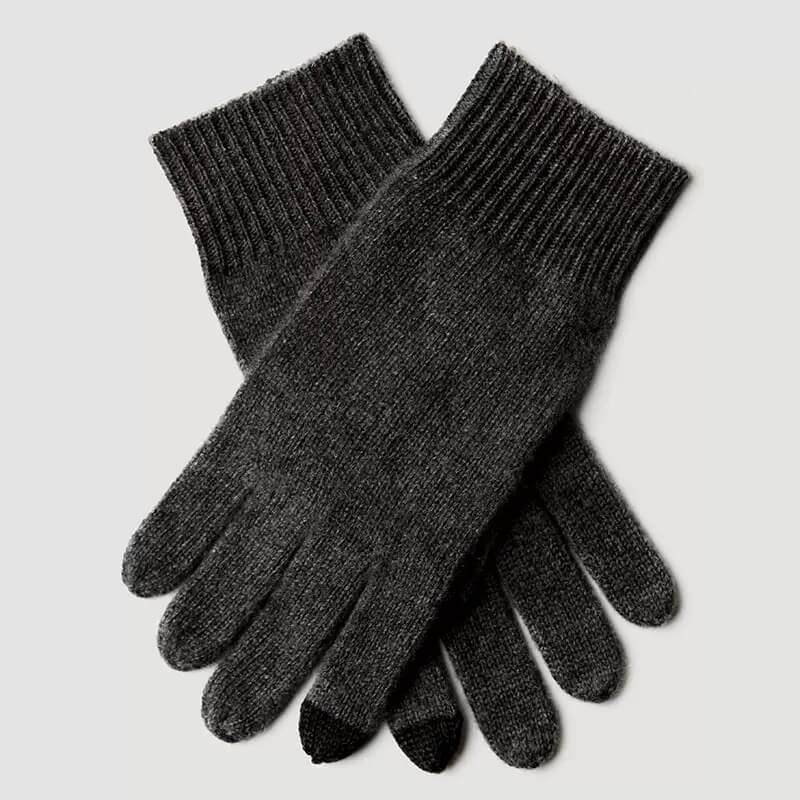 100% cashmere Touchscreen gloves for men in charcoal grey