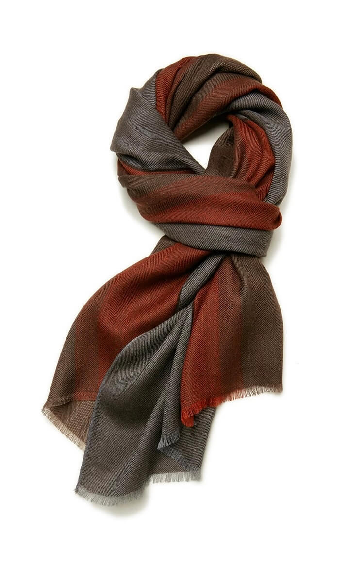 	Men’s cashmere plaid scarf holiday gift in orange red color 