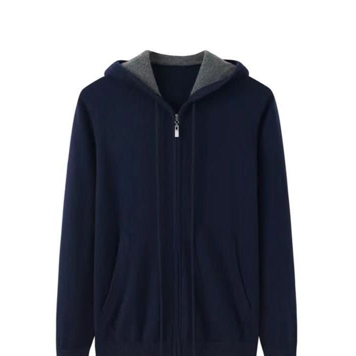 men cashmere half zipper navy color sweaters, best Christmas gift,Premium men’s cashmere zip-up sweater close-up,Luxury cashmere men’s zip hoodie in navy blue