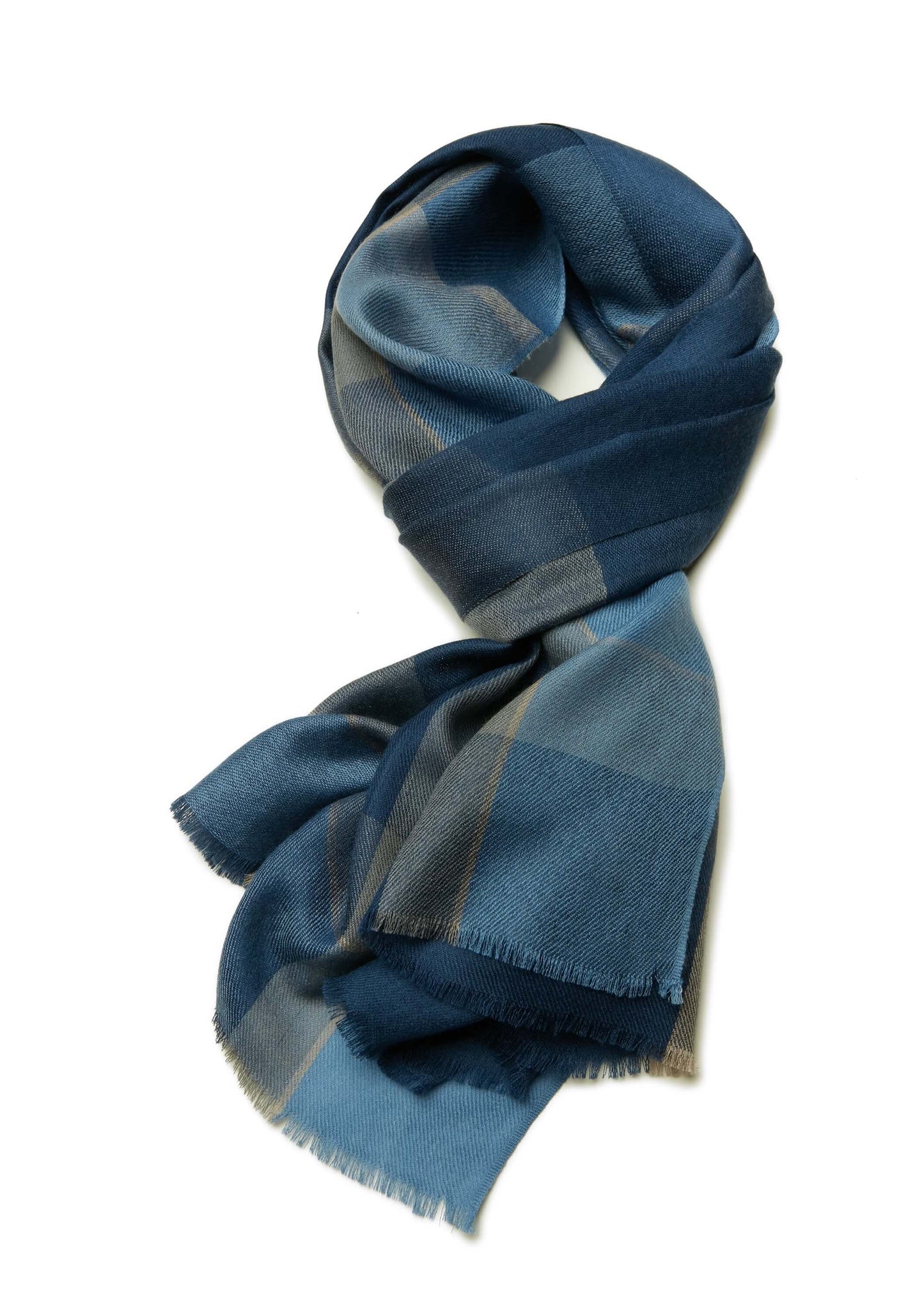 Luxury men’s cashmere plaid scarf blue