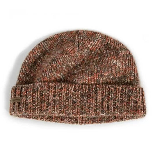 Luxury men’s marled red brown cashmere beanie, soft cuffed winter hat in British style