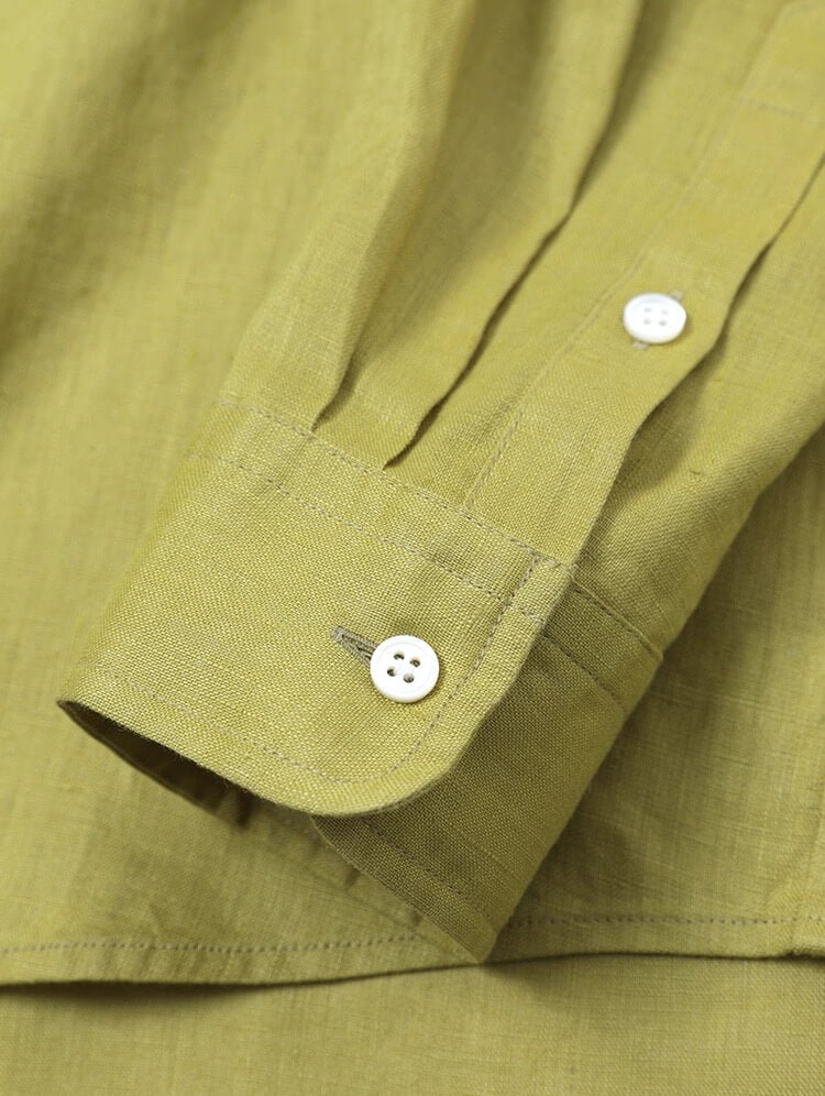 	mustard green linen blouse women relaxed fit long sleeve shirt