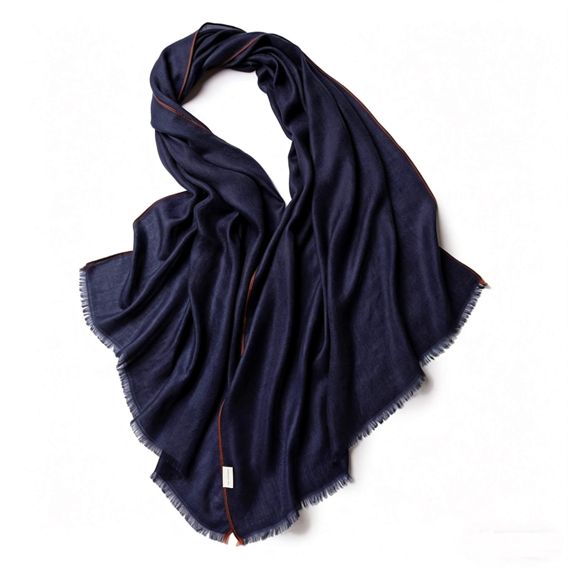 	navy blue cashmere shawl with contrast border elegant herringbone weave scarf