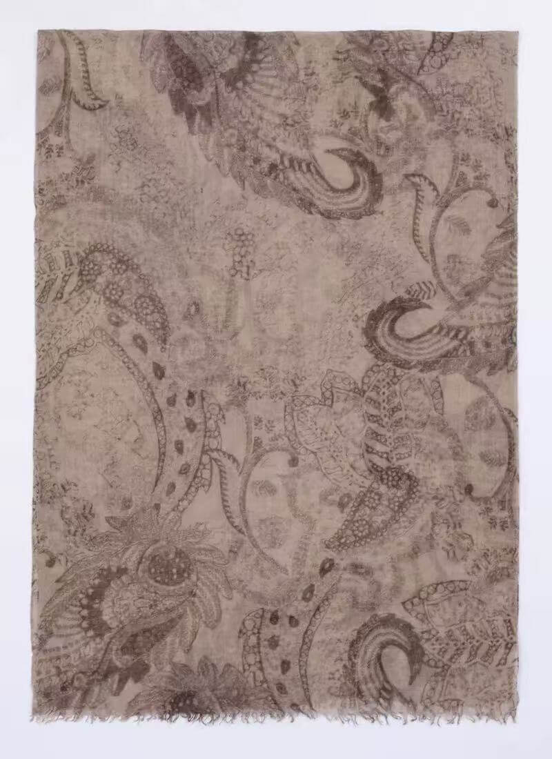 neutral tone paisley cashmere wrap
