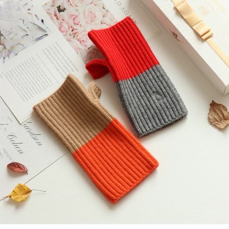 Women's Fingerless Cashmere Gloves,Fingerless mittens with separate thumb hole in orange