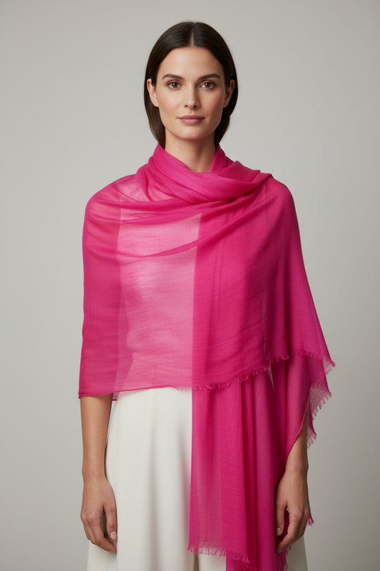 Hot pink featherweight 100% cashmere wrap