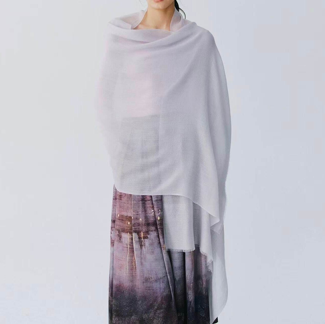 elegant light gray cashmere shawl with subtle sparkle