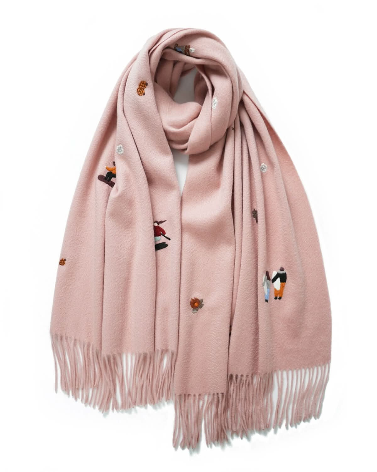 Hand-embroidered pure cashmere scarf