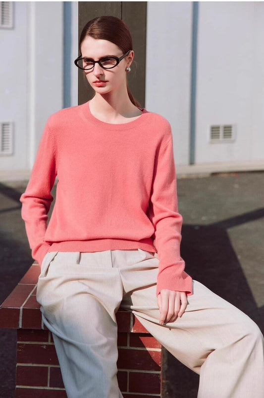 100% Pure Cashmere Crewneck Sweater in pink