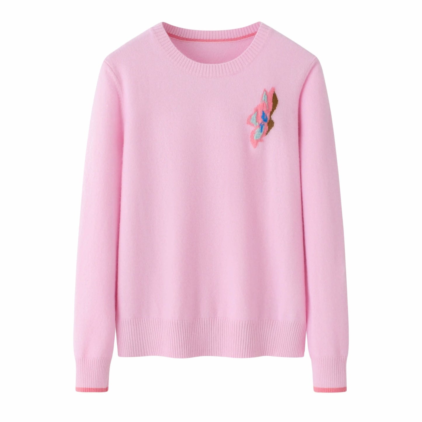 women's cashmere basic crew neck sweaters in pink