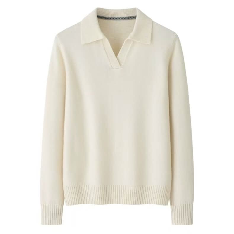 Polo neck thick pure cashmere pullover sweater for women white  color