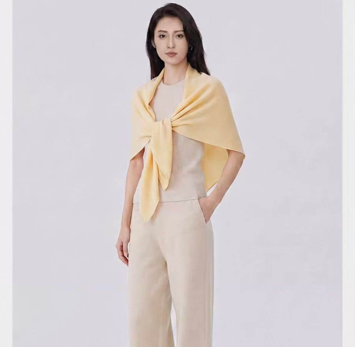 premium 100% pure cashmere fibers on a knitted triangle shawl for women