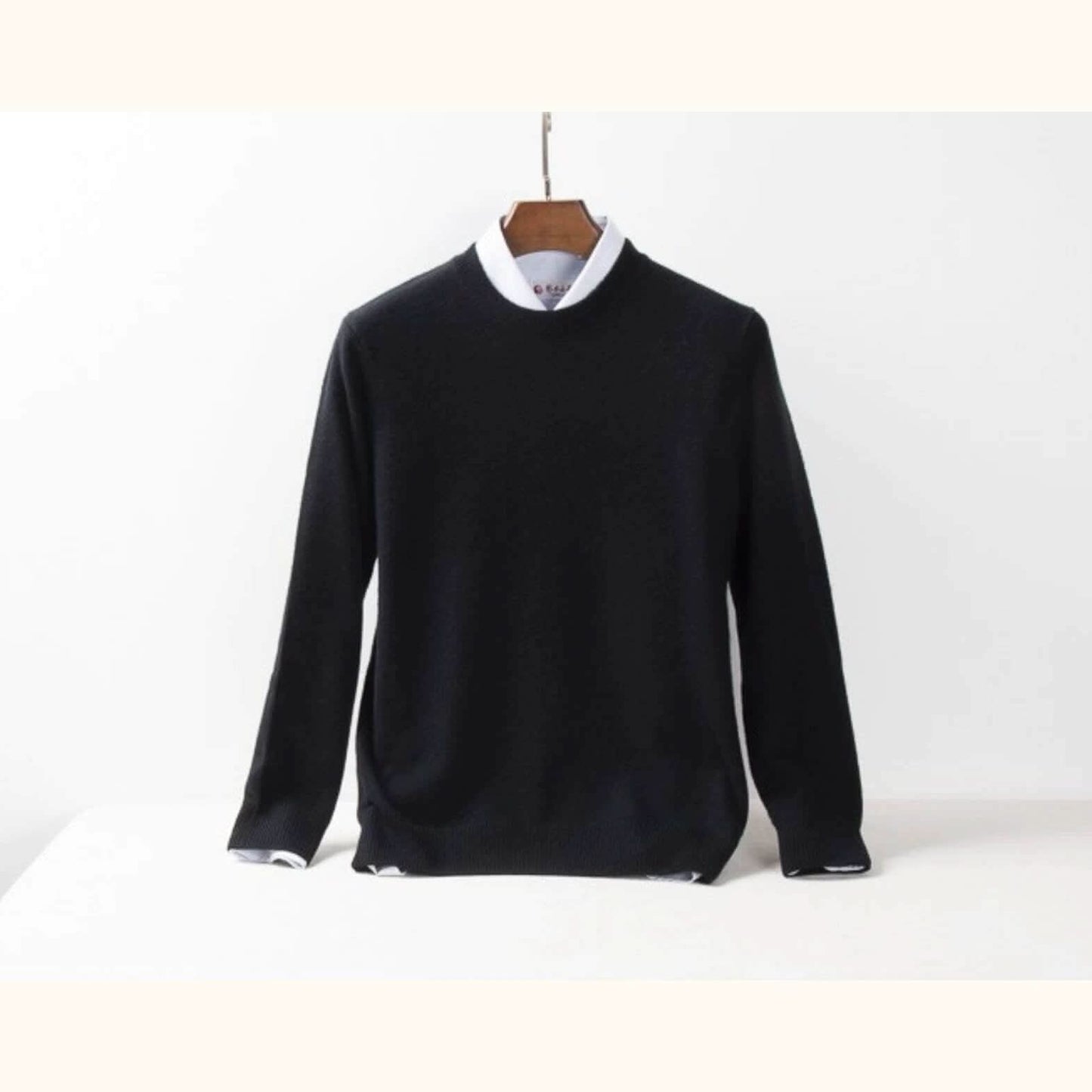 black men's pure cashmere crew neck sweaters  high-quality winter ,Black men’s 100% cashmere crewneck luxury knitknitwear