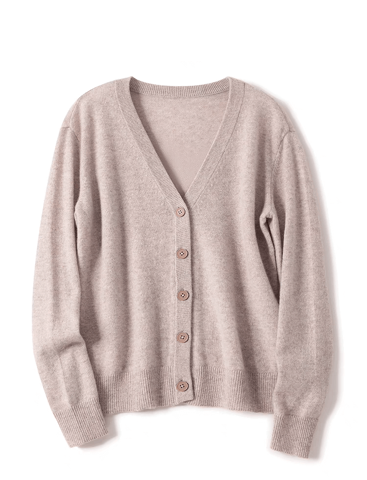 luxury women 100% cashmere V-neck cardigan relaxed fit sweater