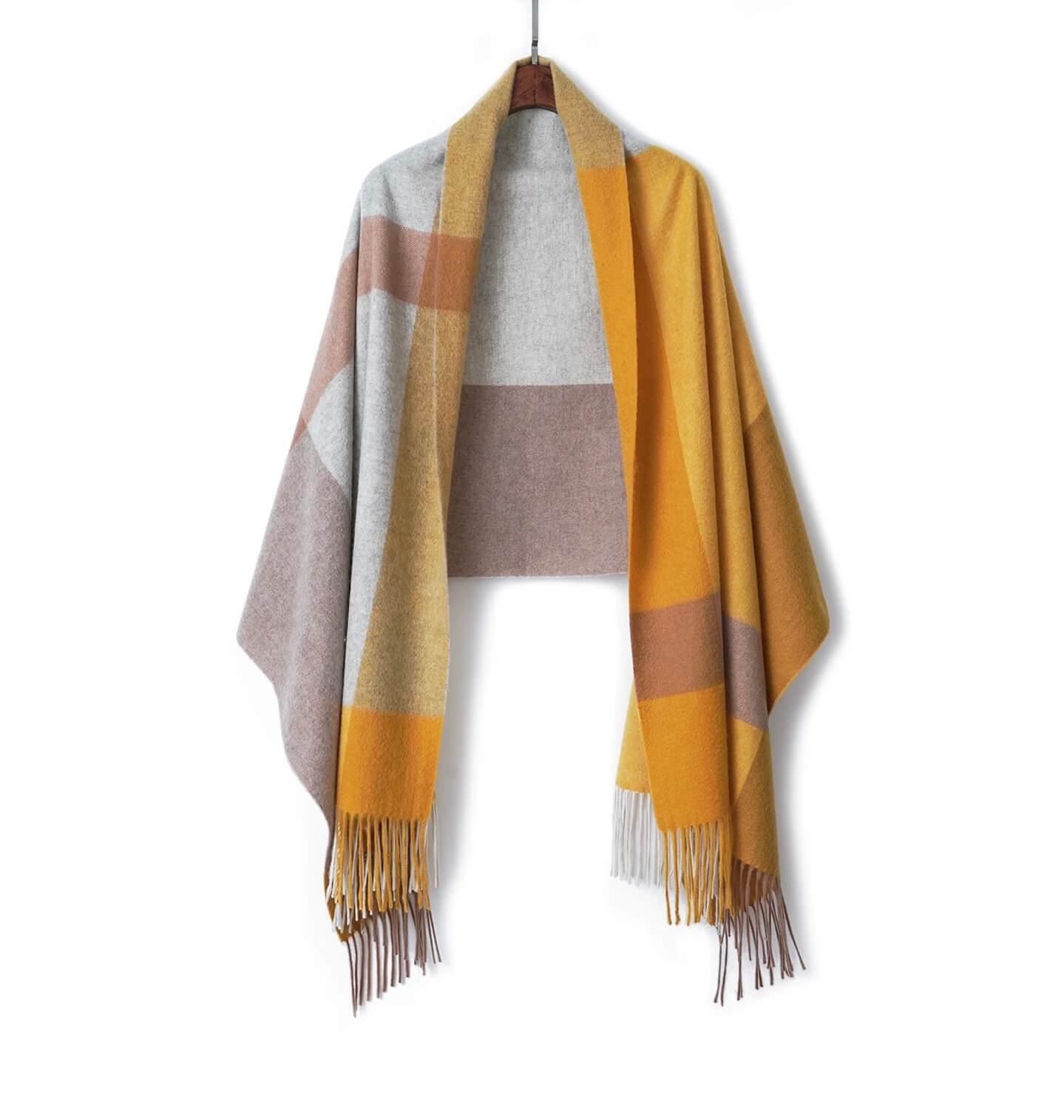 three-tone checkerboard patterns 100% cashmere shawl scarf