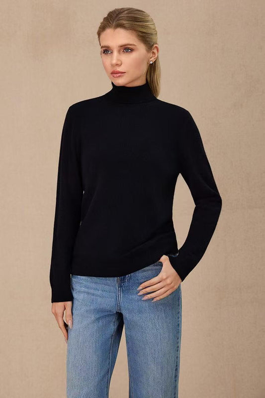 premium cashmere turtleneck under blazer outfit women