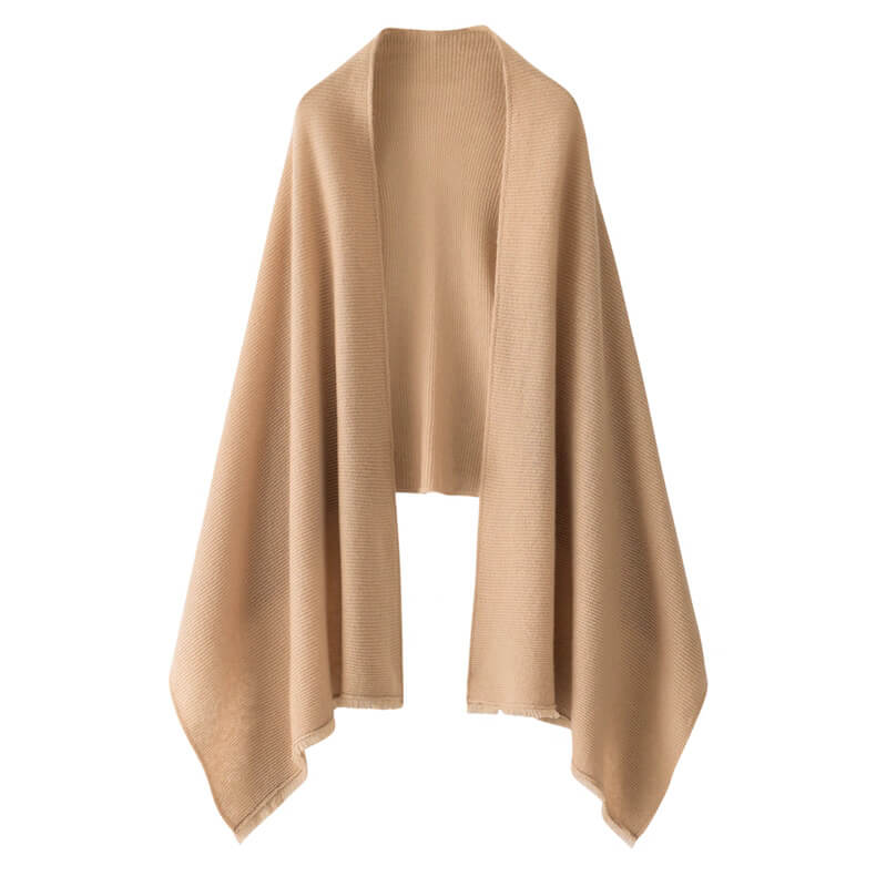 Luxurious 100% Cashmere Scarf Wrap | Reversible knit Fringe Shawl for Women in camel