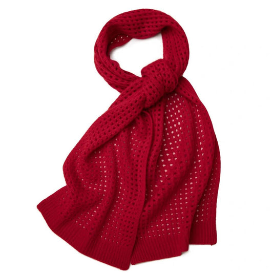 Luxurious 100% Cashmere Scarf with Waffle-Knit Design in red 