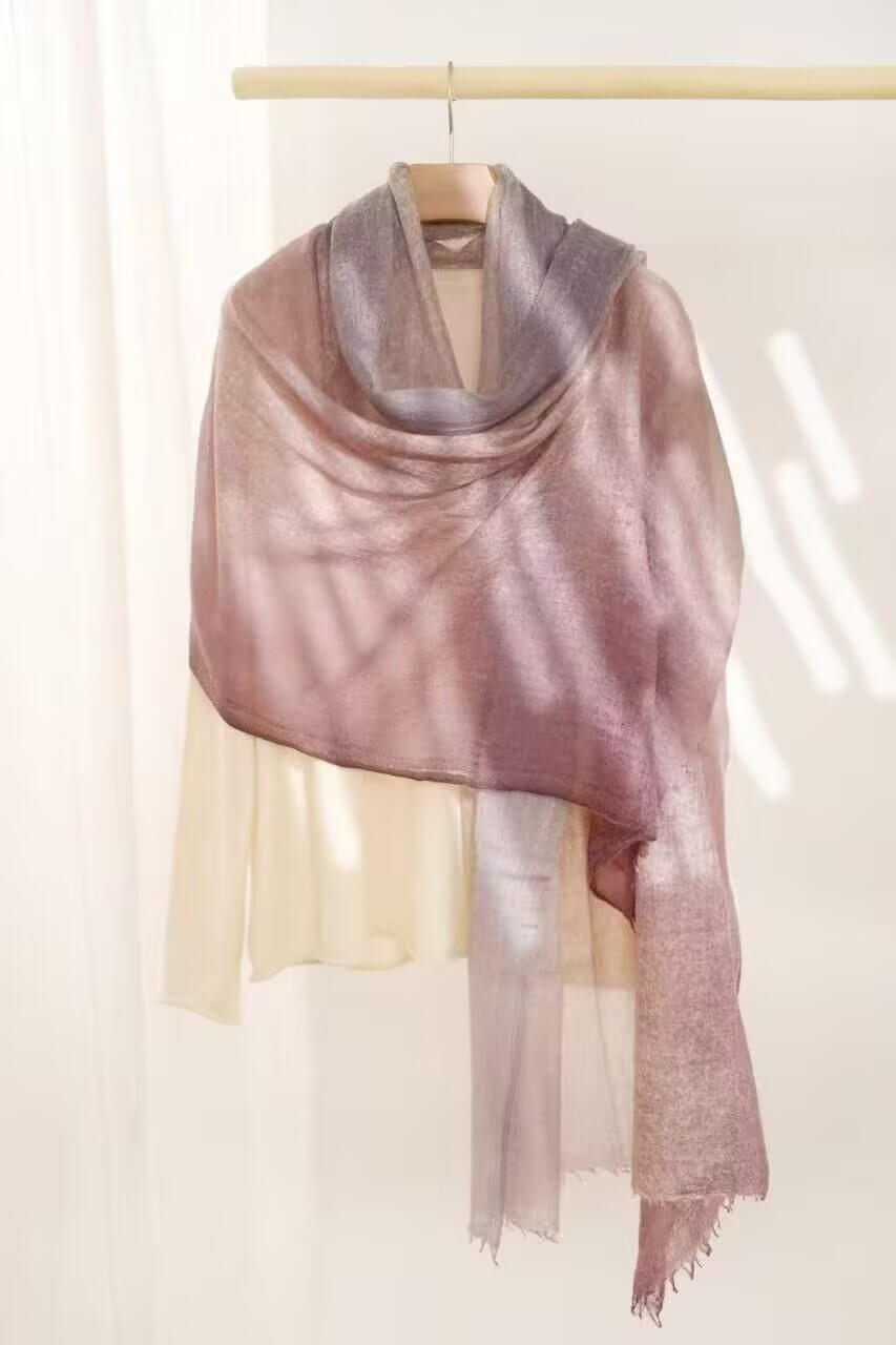 100% Cashmere Gradient Scarf Shawl in light purple