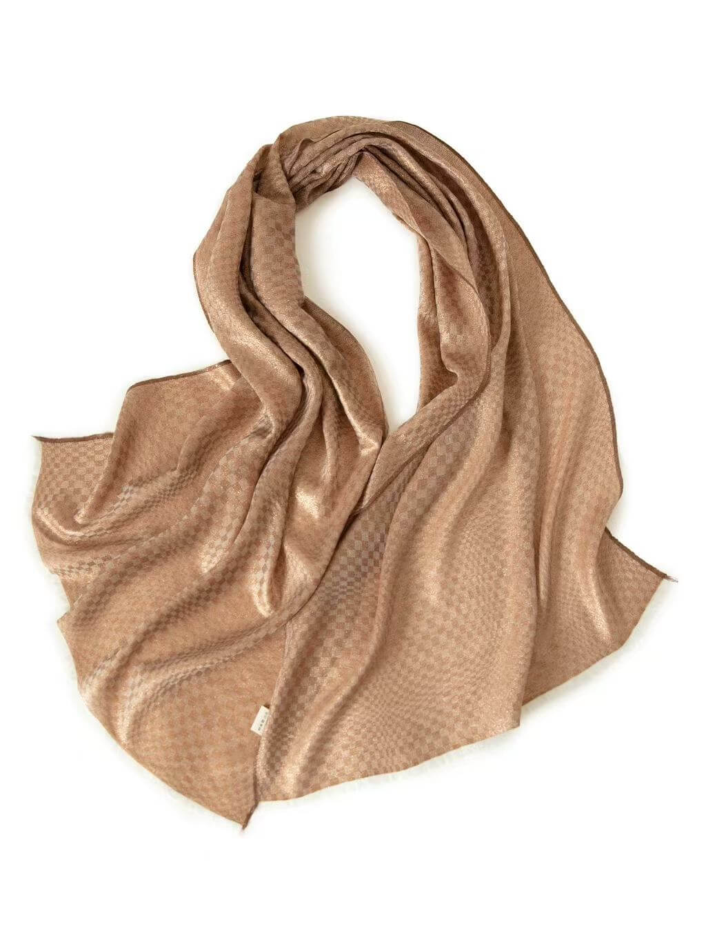 Soft lightweight cashmere scarf with handcrafted fringe edges, luxury women's wrap for airplane travel and everyday comfort