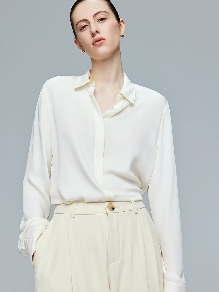 Ivory 24 Momme Double Crepe de Chine Silk Shirt 