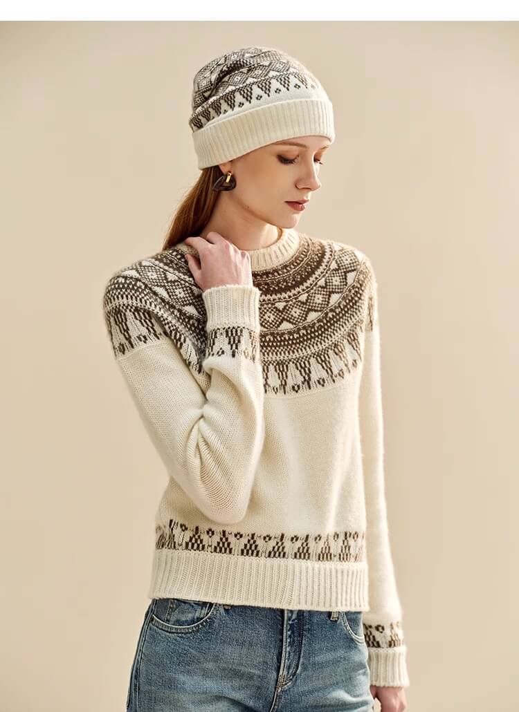 cashmere Fair Isle scarf,white cashmere winter scarf,luxury cashmere holiday scarf