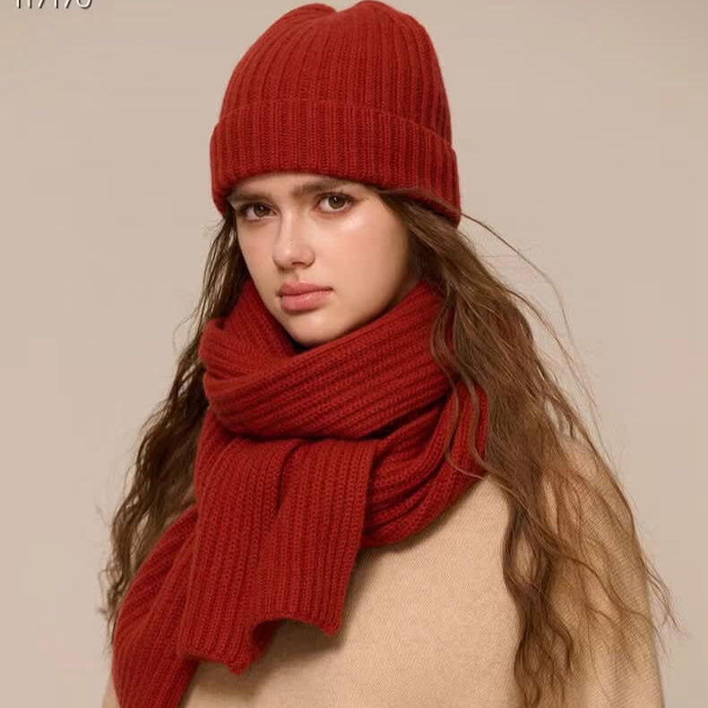 women's cashmere beanie hat and scarf set Red 100% Cashmere One size