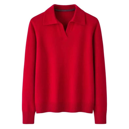 Polo neck thick pure cashmere pullover sweater for women red  color