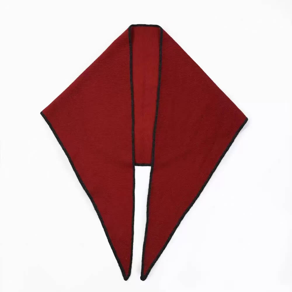 red cashmere triangle scarf with burgundy contrast border