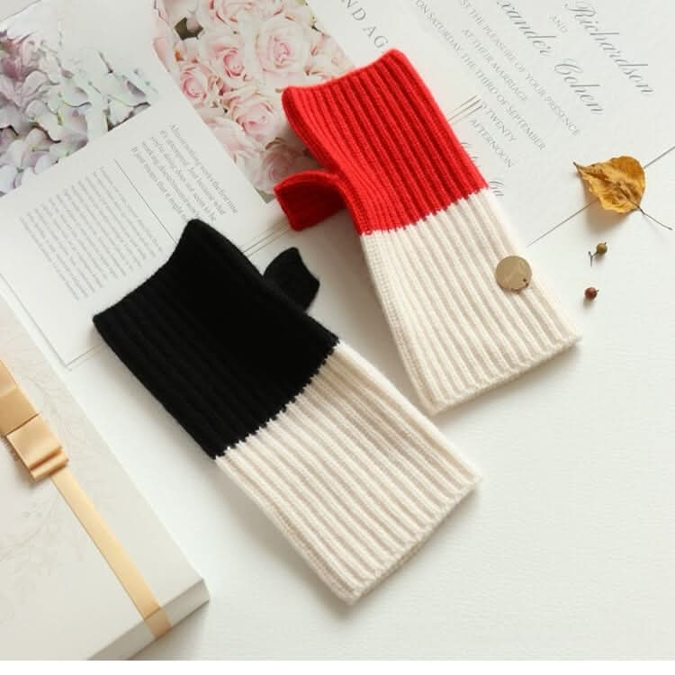 Women's Fingerless Cashmere Gloves,Fingerless mittens with separate thumb hole