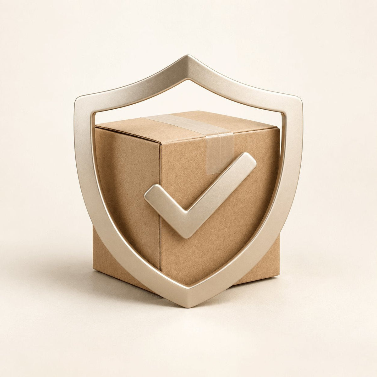 Protected shipping parcel with shield and checkmark