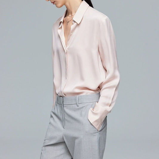 dark pink Silk Blouse Shirt Women, long sleeves silk blouse
