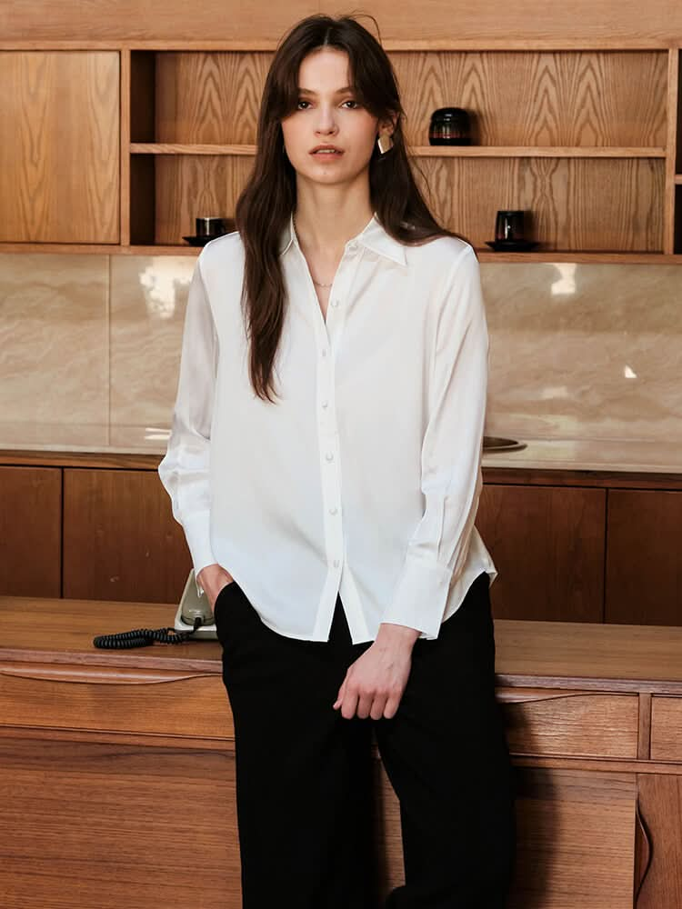 white silk blouse shirt for women