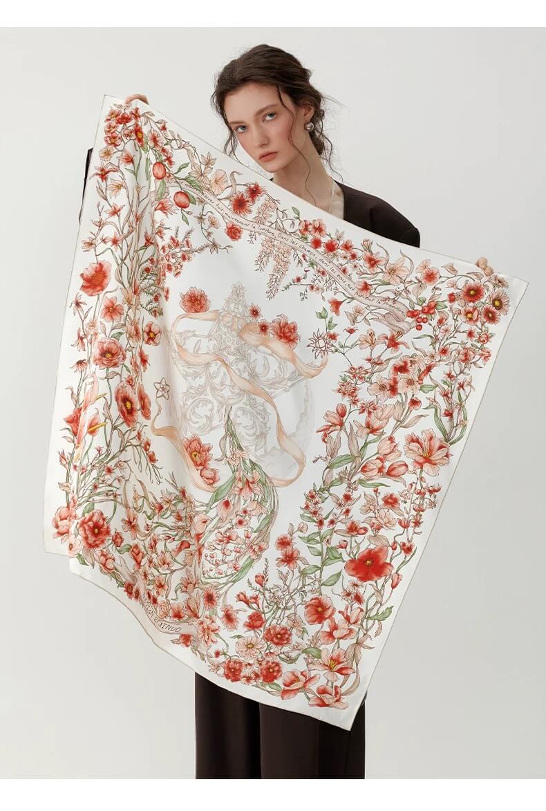 Floral Silk Scarf Styled with Blazer and Trench Coat