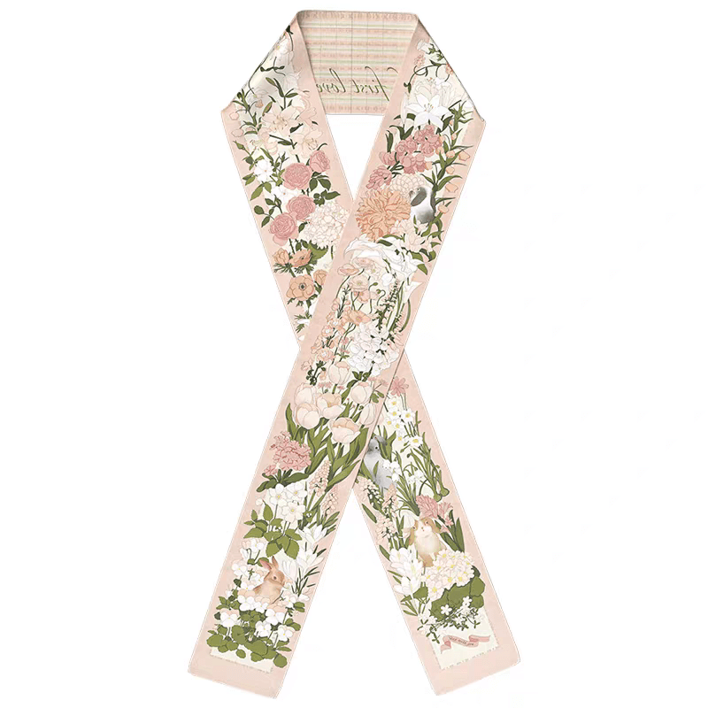 Enchanted Garden Silk Scarf: Whimsy in Motion in pink