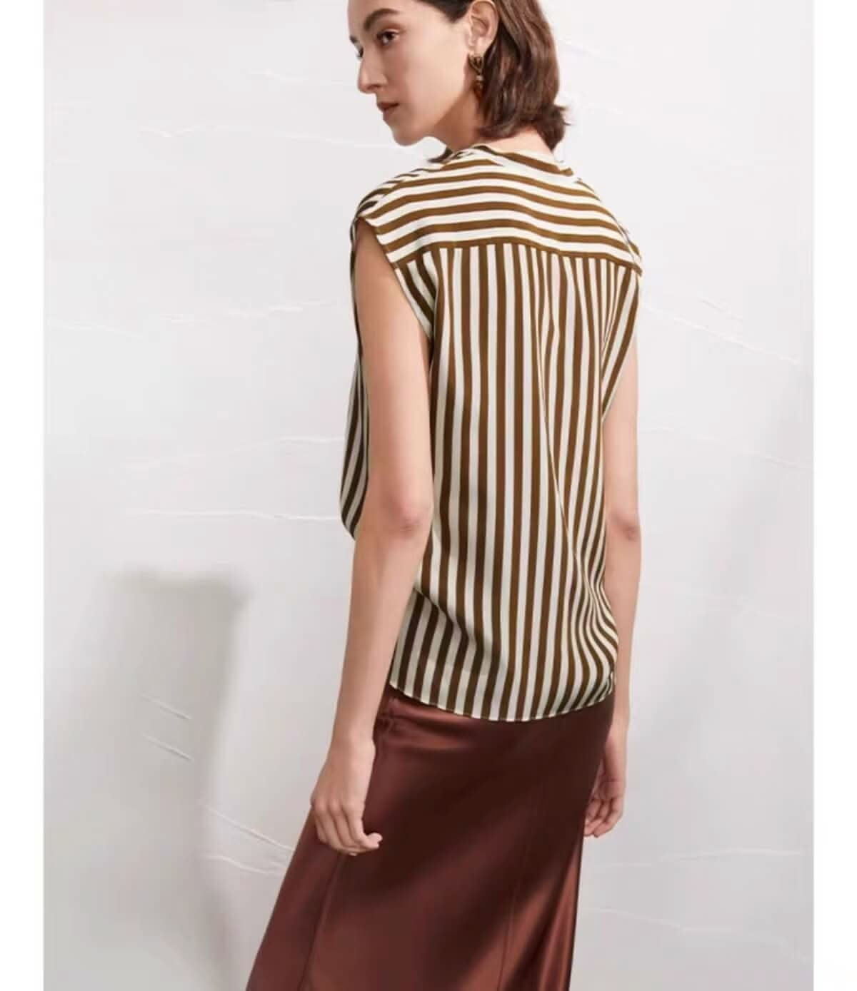 Mulberry Silk Striped Sleeveless Blouse Top shirt