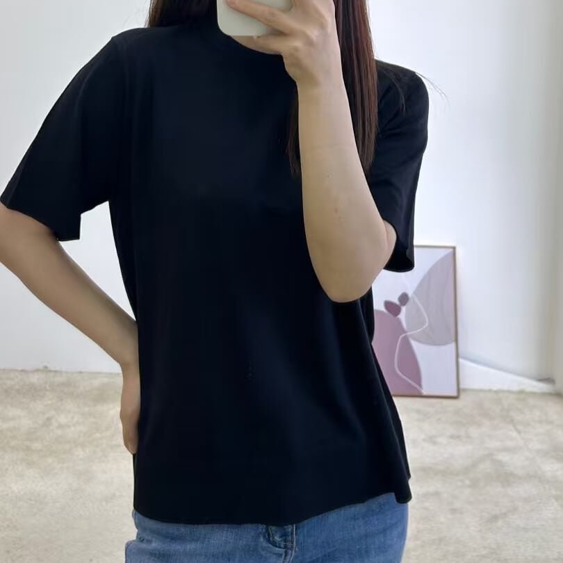 women's pure silk knitting T-shirt in black 