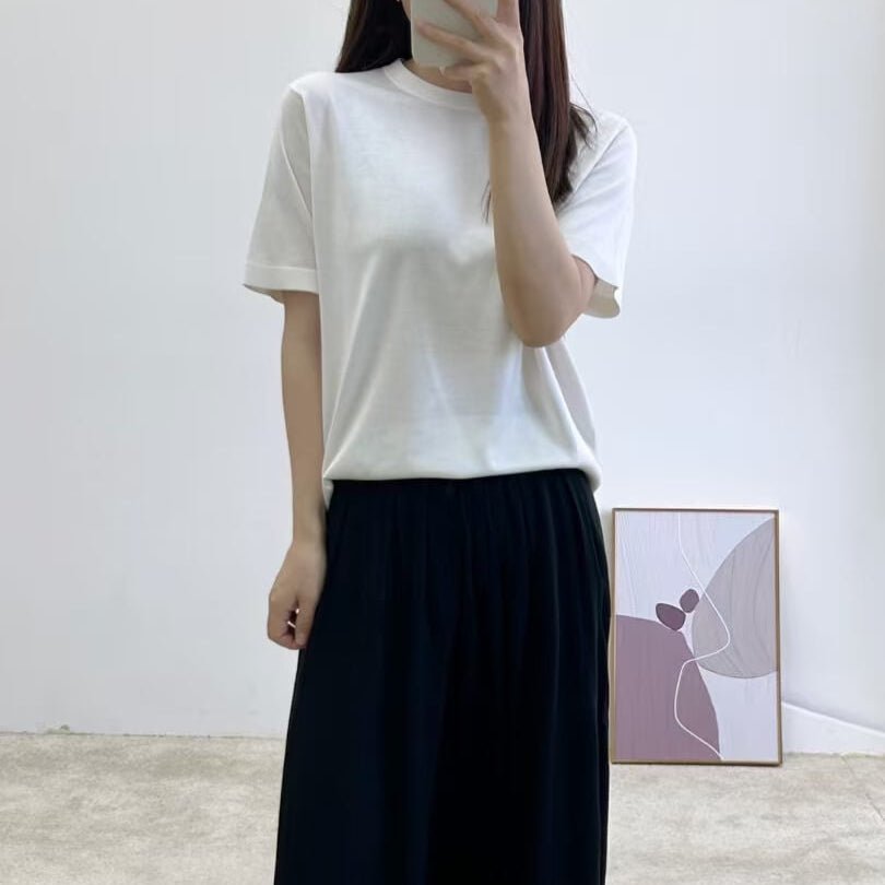 women's pure silk knitting T-shirt in white