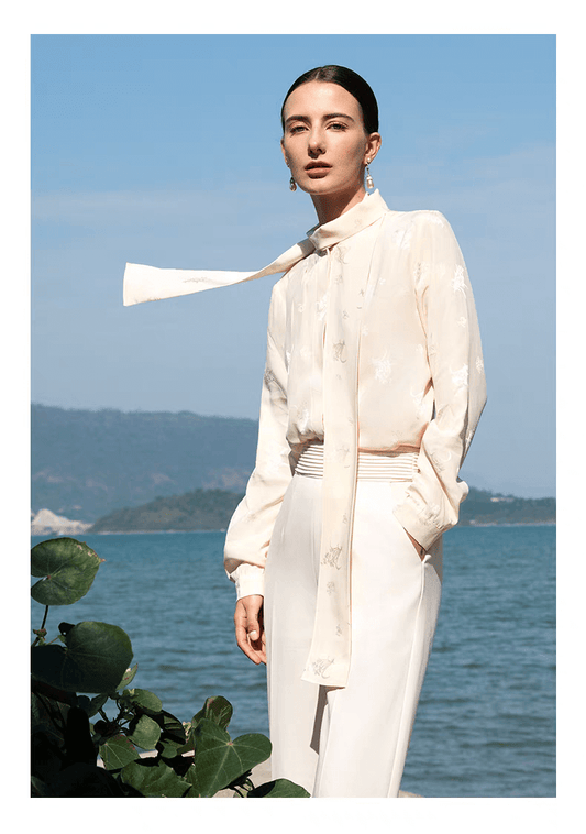White Silk Shirt Silk Blouse for women long sleeve