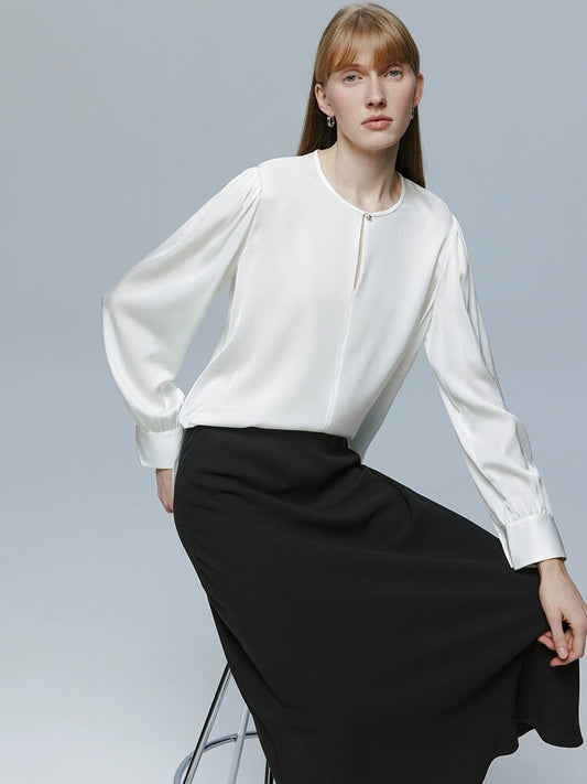 Pure White Silk Blouse Silk Shirt For Women