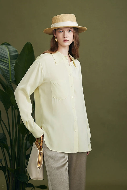 Women's Mulberry Silk Shirt Blouse in cream yellow