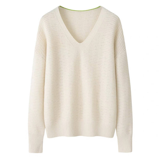 Women's Heavyweight 100% Cashmere Sweater in pure white 