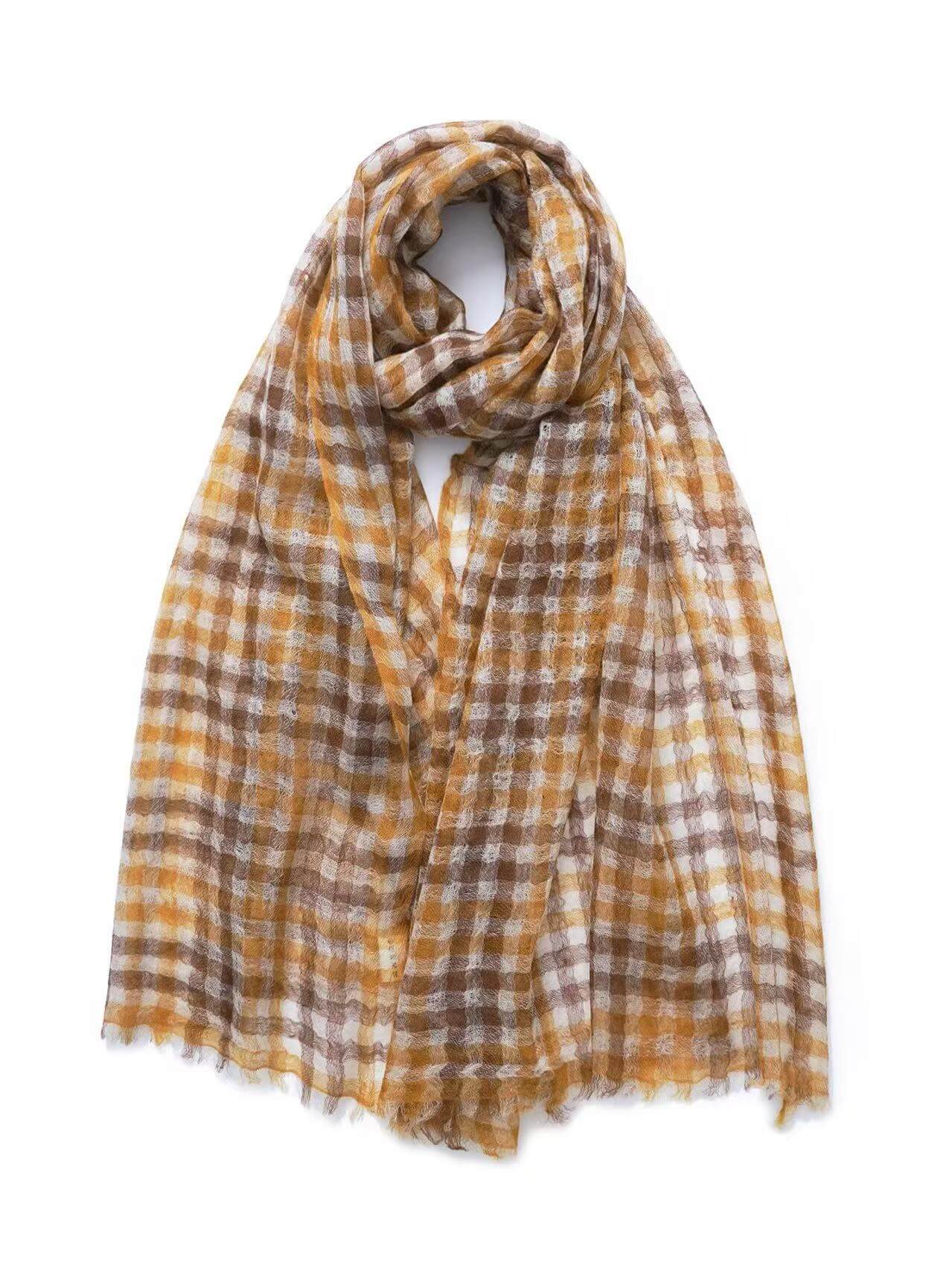 lightweight yellow plaid cashmere shawl women spring summer