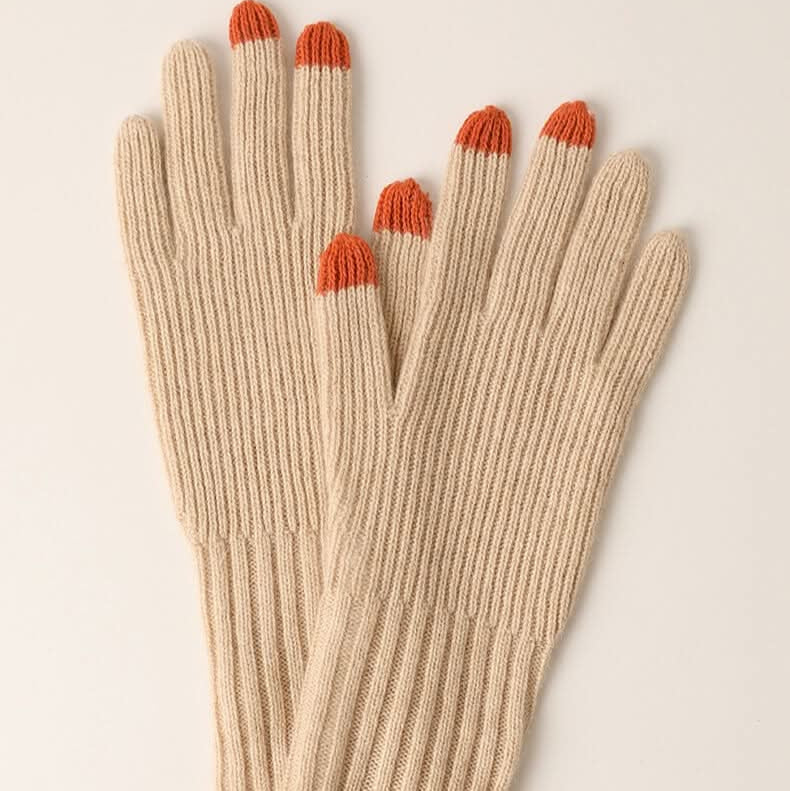 luxury cashmere touchscreen gloves beige color