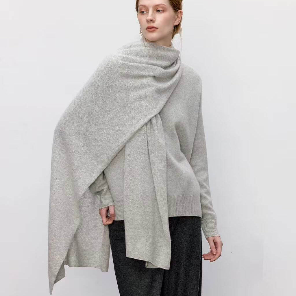 100% cashmere scarf light grey luxury knit scarf