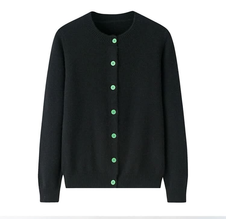 women cashmere sweater with unique green buttons