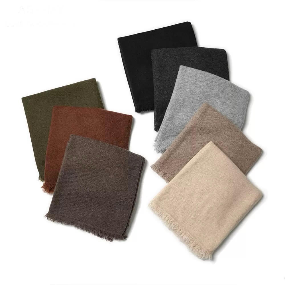 soft pure cashmere shawl with raw fringe edges