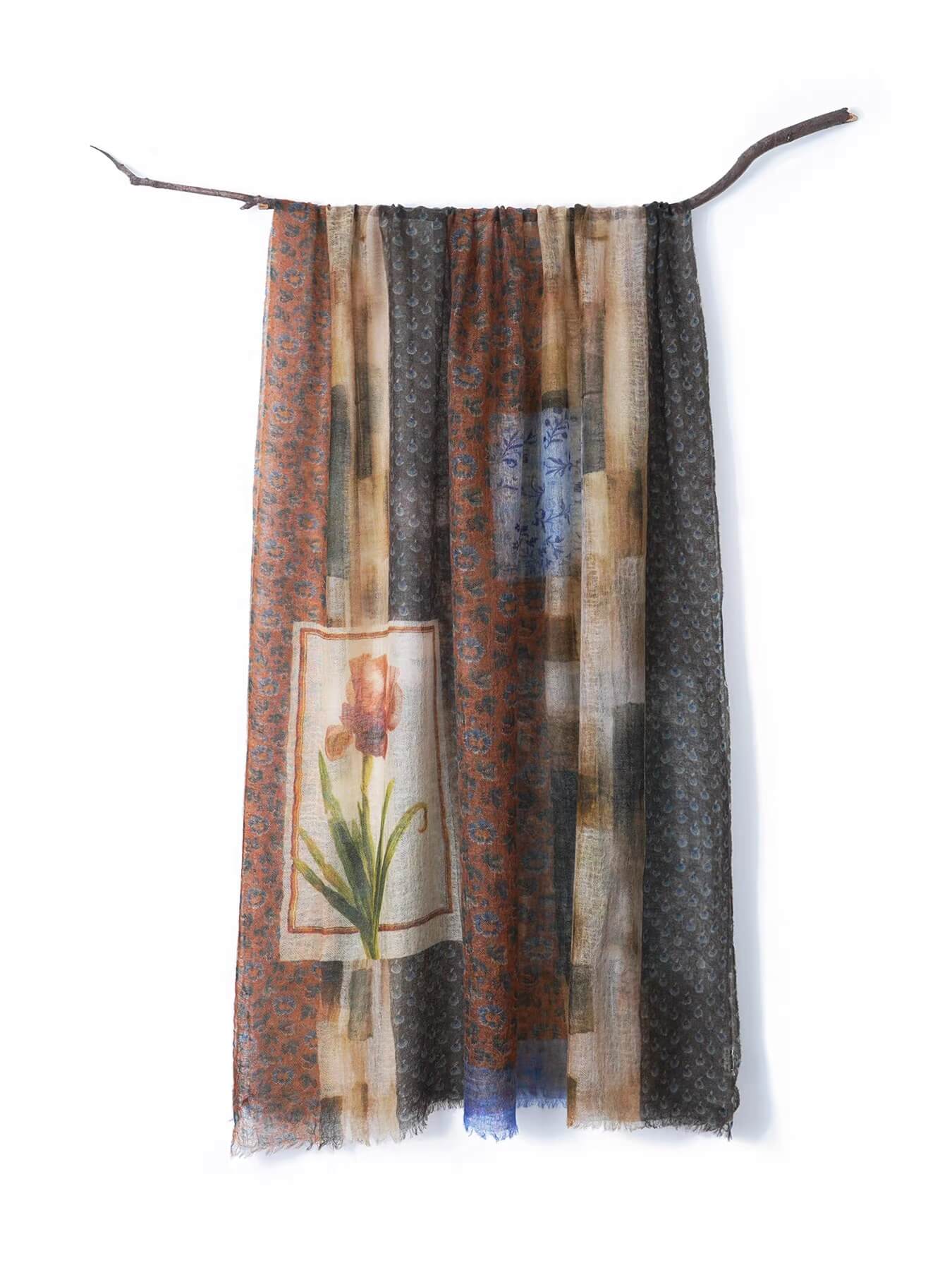 	lightweight 100% cashmere scarf vintage floral print oversized shawl