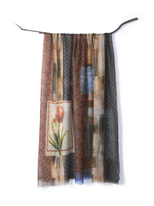 	lightweight 100% cashmere scarf vintage floral print oversized shawl