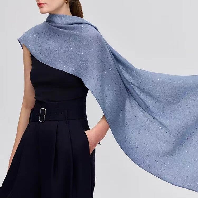 70% cashmere 30% mulberry silk blue sequin scarf oversized spring summer shawl